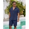 imageCOOFANDY Mens Summer Beach 2 Piece Outfits Casual Vacation Cotton Linen Yoga Matching Set Short Sleeve Shirt and ShortsBlack Iris