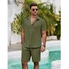 imageCOOFANDY Mens Summer Beach 2 Piece Outfits Casual Vacation Cotton Linen Yoga Matching Set Short Sleeve Shirt and ShortsChive