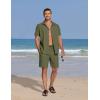 imageCOOFANDY Mens Summer Beach 2 Piece Outfits Casual Vacation Cotton Linen Yoga Matching Set Short Sleeve Shirt and ShortsChive