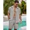 imageCOOFANDY Mens Summer Beach 2 Piece Outfits Casual Vacation Cotton Linen Yoga Matching Set Short Sleeve Shirt and ShortsQuiet Gray