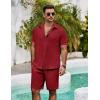 imageCOOFANDY Mens Summer Beach 2 Piece Outfits Casual Vacation Cotton Linen Yoga Matching Set Short Sleeve Shirt and ShortsScarlet Sage