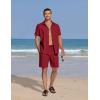 imageCOOFANDY Mens Summer Beach 2 Piece Outfits Casual Vacation Cotton Linen Yoga Matching Set Short Sleeve Shirt and ShortsScarlet Sage