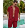 imageCOOFANDY Mens Summer Beach 2 Piece Outfits Casual Vacation Cotton Linen Yoga Matching Set Short Sleeve Shirt and ShortsScarlet Sage