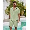 imageCOOFANDY Mens Summer Beach 2 Piece Outfits Casual Vacation Cotton Linen Yoga Matching Set Short Sleeve Shirt and ShortsSea Foam