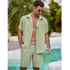 imageCOOFANDY Mens Summer Beach 2 Piece Outfits Casual Vacation Cotton Linen Yoga Matching Set Short Sleeve Shirt and ShortsSea Foam