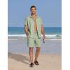 imageCOOFANDY Mens Summer Beach 2 Piece Outfits Casual Vacation Cotton Linen Yoga Matching Set Short Sleeve Shirt and ShortsSea Foam