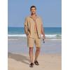 imageCOOFANDY Mens Summer Beach 2 Piece Outfits Casual Vacation Cotton Linen Yoga Matching Set Short Sleeve Shirt and ShortsSesame