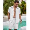 imageCOOFANDY Mens Summer Beach 2 Piece Outfits Casual Vacation Cotton Linen Yoga Matching Set Short Sleeve Shirt and ShortsWhite