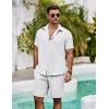 imageCOOFANDY Mens Summer Beach 2 Piece Outfits Casual Vacation Cotton Linen Yoga Matching Set Short Sleeve Shirt and ShortsWhite