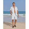 imageCOOFANDY Mens Summer Beach 2 Piece Outfits Casual Vacation Cotton Linen Yoga Matching Set Short Sleeve Shirt and ShortsWhite