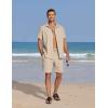 imageCOOFANDY Mens Summer Beach 2 Piece Outfits Casual Vacation Cotton Linen Yoga Matching Set Short Sleeve Shirt and ShortsWood Ash