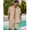 imageCOOFANDY Mens Summer Beach 2 Piece Outfits Casual Vacation Cotton Linen Yoga Matching Set Short Sleeve Shirt and ShortsWood Ash