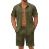 imageCOOFANDY Mens Beach Outfits 2 Piece Sets Casual Short Sleeve Button Down Summer Textured ShirtArmy Green