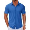imageCOOFANDY Mens Casual Button Down Short Sleeve Shirts Untucked Wrinkle Free Shirt Stretch Dress ShirtsBlue