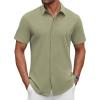 imageCOOFANDY Mens Casual Shirts Short Sleeve Button Down Shirt Wrinkle Free Summer ShirtArmy Green