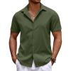 imageCOOFANDY Mens Casual Summer Beach Shirt Button Down Short Sleeve Shirts Vacation Shirt Cotton Linen ShirtsArmy Green
