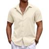 imageCOOFANDY Mens Casual Summer Beach Shirt Button Down Short Sleeve Shirts Vacation Shirt Cotton Linen ShirtsBeige