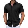 imageCOOFANDY Mens Short Sleeve Button Down Shirt Casual Untucked Summer Shirt with PocketBlack