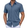 imageCOOFANDY Mens Short Sleeve Button Down Shirt Casual Untucked Summer Shirt with PocketGray Blue