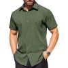 imageCOOFANDY Mens Short Sleeve Dress Shirts Stain Shield Button Down Shirt for Summer Business Wedding PartyArmy Green
