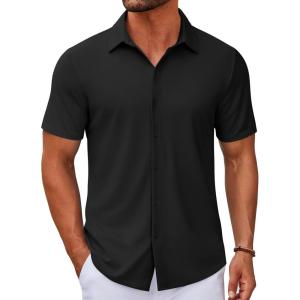 imageCOOFANDY Mens Casual Button Down Short Sleeve Shirts Untucked Wrinkle Free Shirt Stretch Dress ShirtsBlack