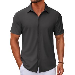 imageCOOFANDY Mens Casual Button Down Short Sleeve Shirts Untucked Wrinkle Free Shirt Stretch Dress ShirtsDark Grey