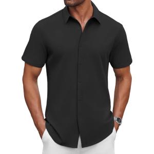 imageCOOFANDY Mens Casual Shirts Short Sleeve Button Down Shirt Wrinkle Free Summer ShirtBlack