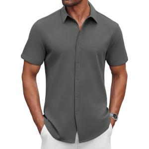 imageCOOFANDY Mens Casual Shirts Short Sleeve Button Down Shirt Wrinkle Free Summer ShirtDark Grey