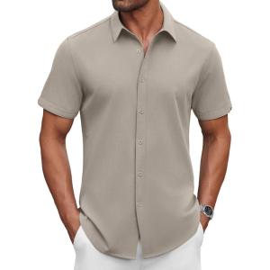 imageCOOFANDY Mens Casual Shirts Short Sleeve Button Down Shirt Wrinkle Free Summer ShirtGrey