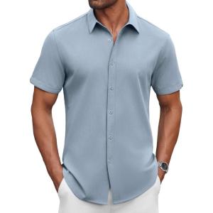 imageCOOFANDY Mens Casual Shirts Short Sleeve Button Down Shirt Wrinkle Free Summer ShirtLight Blue