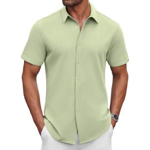 imageCOOFANDY Mens Casual Shirts Short Sleeve Button Down Shirt Wrinkle Free Summer ShirtLight Green
