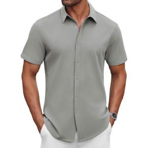 imageCOOFANDY Mens Casual Shirts Short Sleeve Button Down Shirt Wrinkle Free Summer ShirtLight Grey