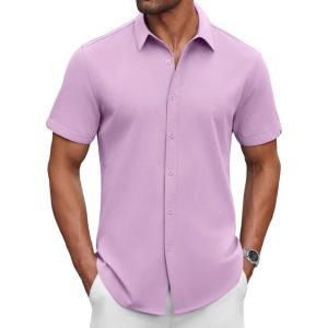 imageCOOFANDY Mens Casual Shirts Short Sleeve Button Down Shirt Wrinkle Free Summer ShirtLight Purple