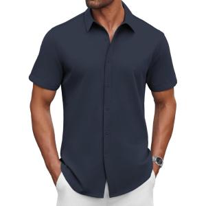 imageCOOFANDY Mens Casual Shirts Short Sleeve Button Down Shirt Wrinkle Free Summer ShirtNavy Blue