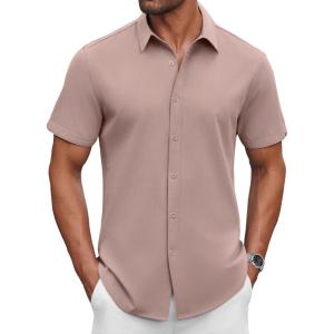 imageCOOFANDY Mens Casual Shirts Short Sleeve Button Down Shirt Wrinkle Free Summer ShirtPink