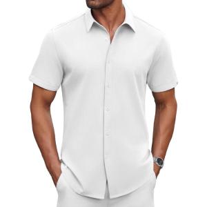 imageCOOFANDY Mens Casual Shirts Short Sleeve Button Down Shirt Wrinkle Free Summer ShirtWhite