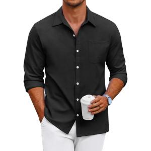 imageCOOFANDY Mens Oxford Shirt Long Sleeve Casual Button Down Shirts Regular Fit Dress ShirtsBlack