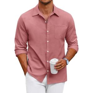 imageCOOFANDY Mens Oxford Shirt Long Sleeve Casual Button Down Shirts Regular Fit Dress ShirtsDark Red