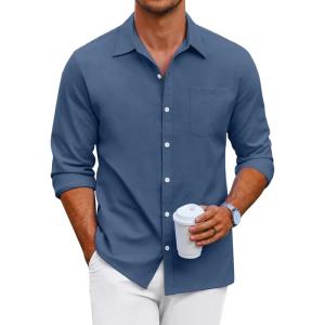 imageCOOFANDY Mens Oxford Shirt Long Sleeve Casual Button Down Shirts Regular Fit Dress ShirtsDenim Blue