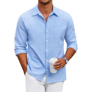 imageCOOFANDY Mens Oxford Shirt Long Sleeve Casual Button Down Shirts Regular Fit Dress ShirtsLight Blue