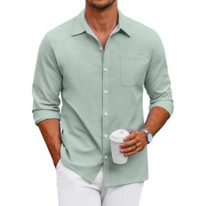 imageCOOFANDY Mens Oxford Shirt Long Sleeve Casual Button Down Shirts Regular Fit Dress ShirtsLight Green