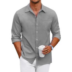 imageCOOFANDY Mens Oxford Shirt Long Sleeve Casual Button Down Shirts Regular Fit Dress ShirtsLight Grey