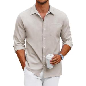 imageCOOFANDY Mens Oxford Shirt Long Sleeve Casual Button Down Shirts Regular Fit Dress ShirtsLight Khaki