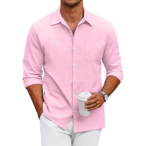 imageCOOFANDY Mens Oxford Shirt Long Sleeve Casual Button Down Shirts Regular Fit Dress ShirtsLight Pink