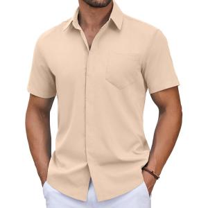 imageCOOFANDY Mens Short Sleeve Button Down Shirt Casual Untucked Summer Shirt with PocketChampagne