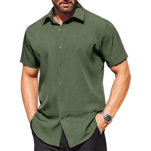 imageCOOFANDY Mens Short Sleeve Dress Shirts Stain Shield Button Down Shirt for Summer Business Wedding PartyArmy Green