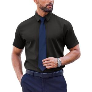 imageCOOFANDY Mens Short Sleeve Dress Shirts Stain Shield Button Down Shirt for Summer Business Wedding PartyBlack