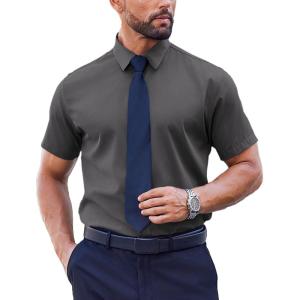 imageCOOFANDY Mens Short Sleeve Dress Shirts Stain Shield Button Down Shirt for Summer Business Wedding PartyDark Gray