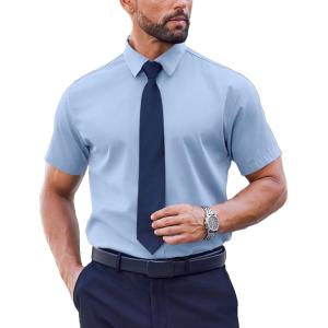 imageCOOFANDY Mens Short Sleeve Dress Shirts Stain Shield Button Down Shirt for Summer Business Wedding PartyLight Blue