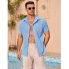 imageCOOFANDY Mens Casual Button Down Shirts Summer Beach Shirts Short Sleeve Textured Vacation ShirtsLight Blue